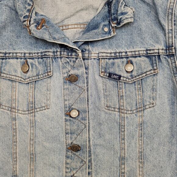 Vintage 80s LEE Denim Cropped Jacket Womens S/M 19x18 Faded - Picture 10 of 13